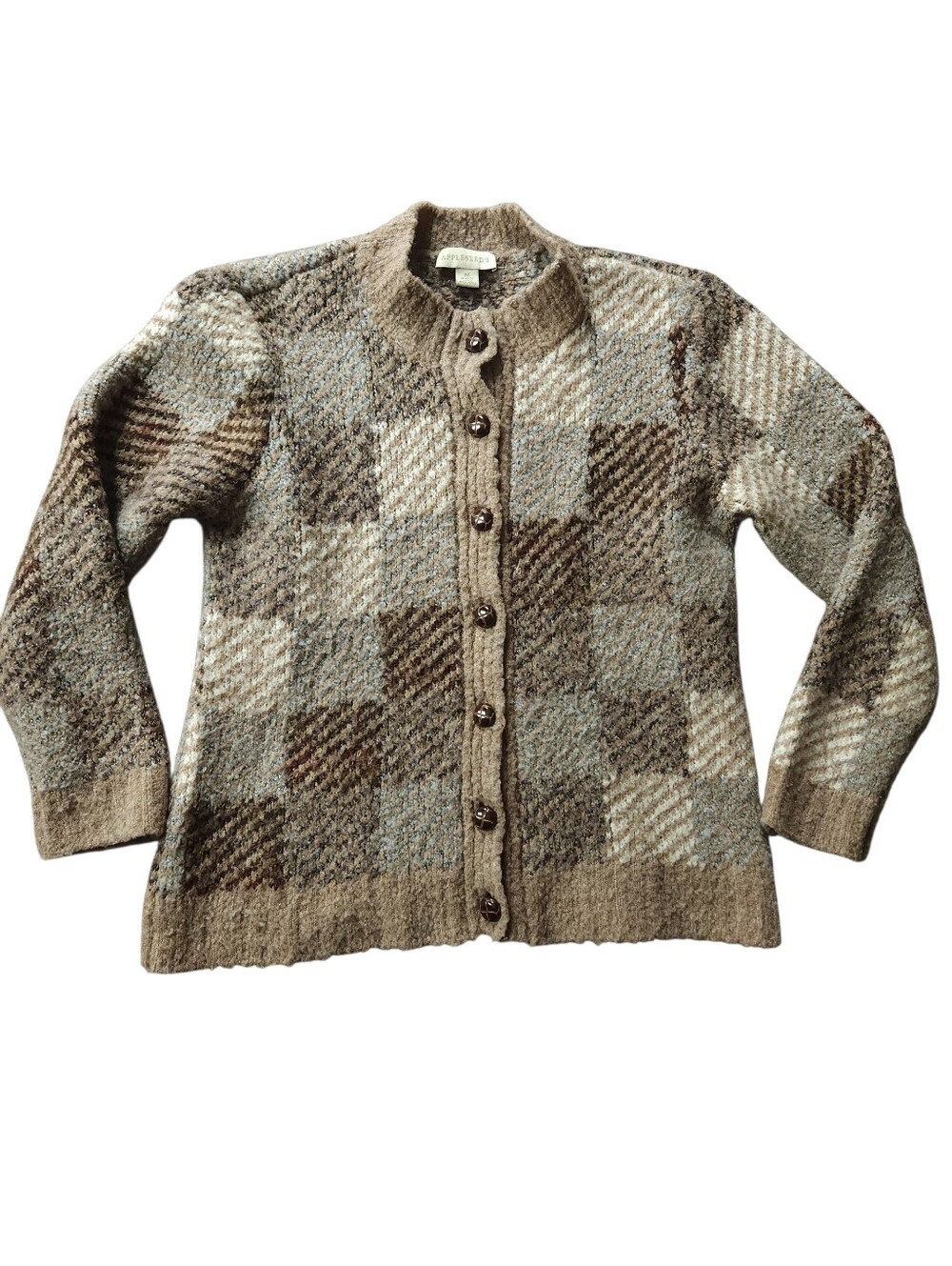 Appleseed's Plaid Grandma Textured Academia Cardigan Sweater Multicolor Size M